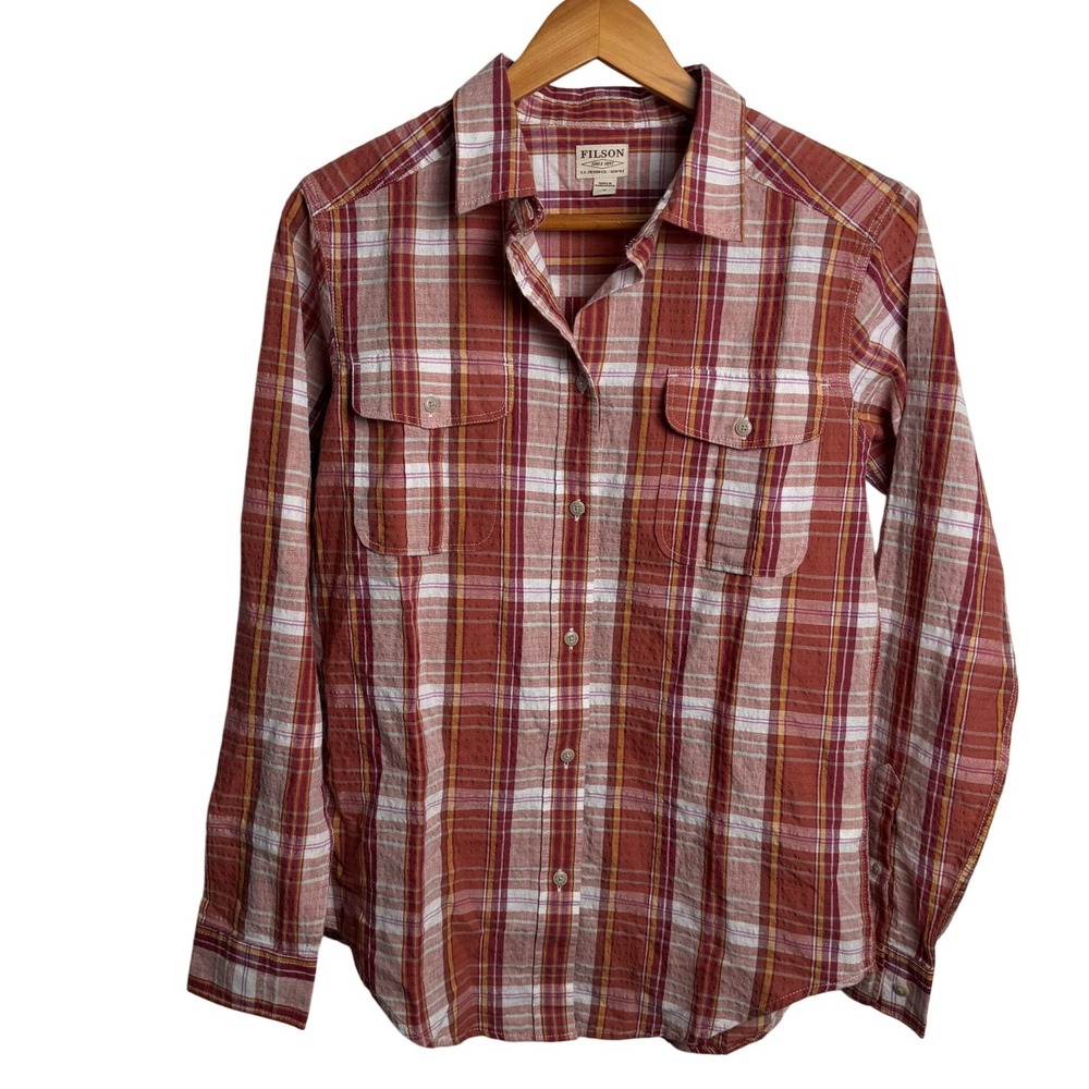 Filson Mens Linen Cotton Shirt Plaid M Red Long Sleeve Utility Gorpcore Heritage
